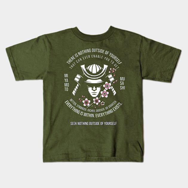 Inner Reflections: Musashi's Wisdom Kids T-Shirt by SakuraInsights